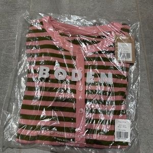 Boden Pink and Brown Striped Long Sleeve Tee